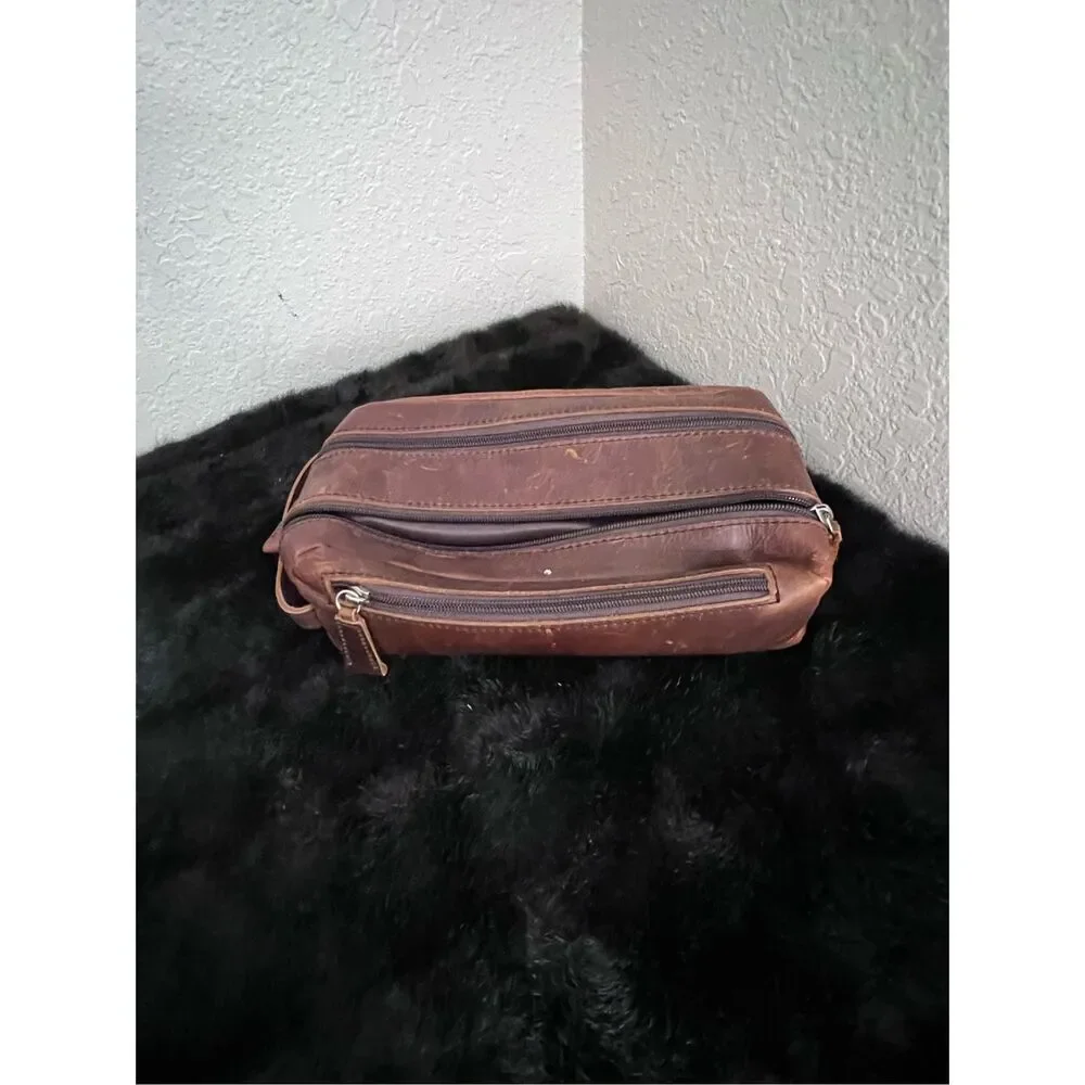 Osgoode Marley Distressed Leather Double Zip Travel Toiletry Shave Kit 2017